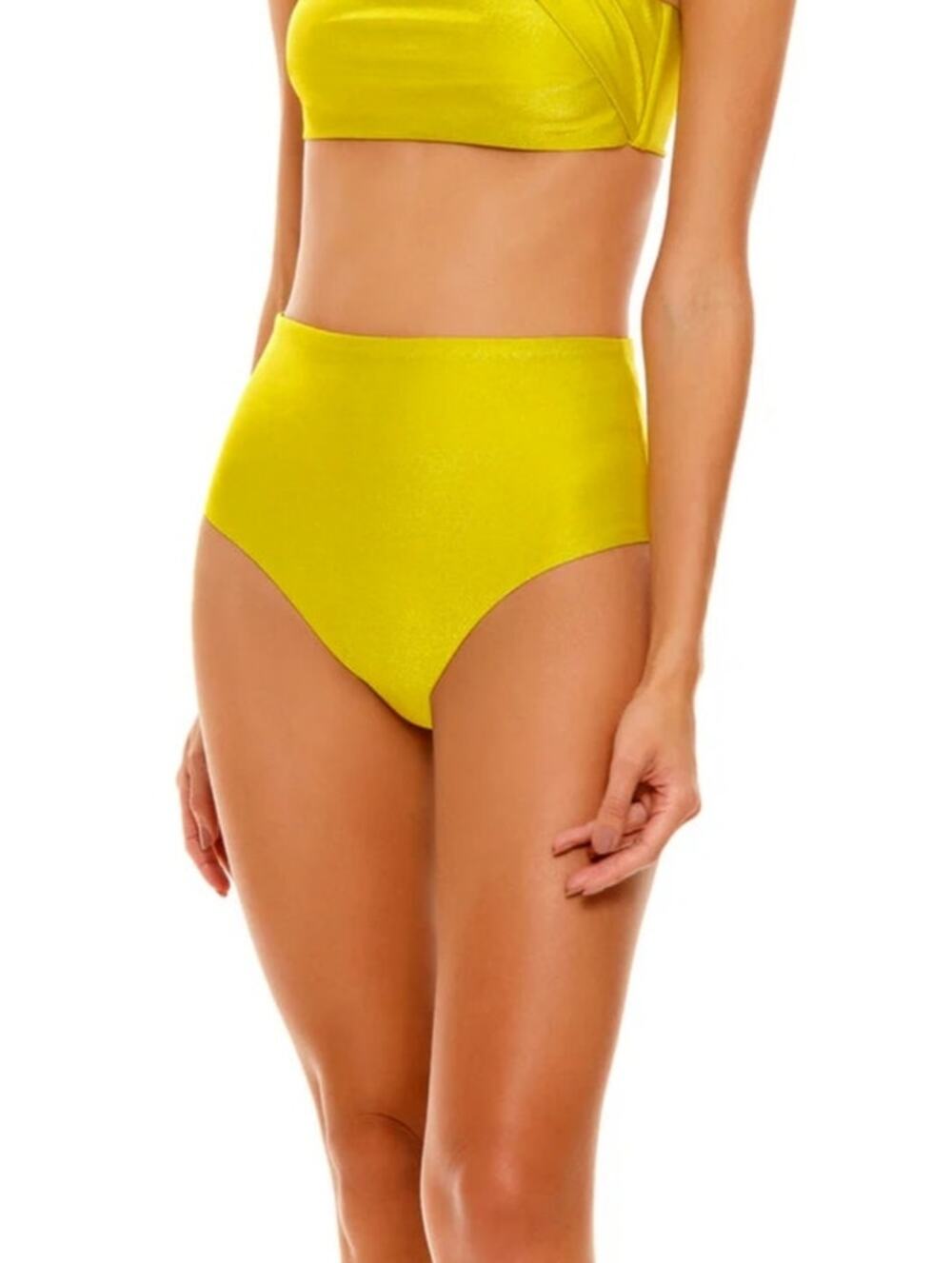 Agua Bendita Alicia Praia Bikini Bottom in Yellow Metallic Size 3XL NWT